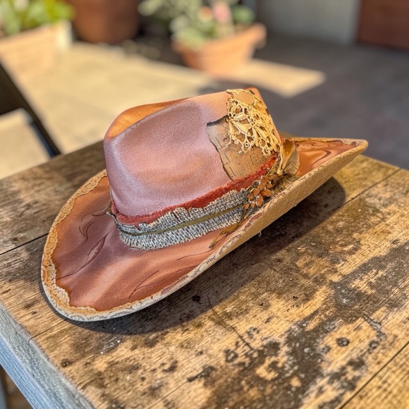 Dusty pink custom western cowgirl hat. Lace. Boho main image 8